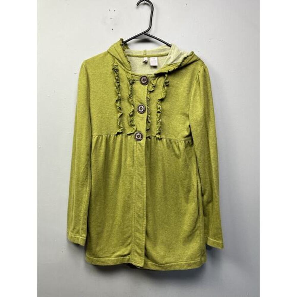 Stella Star Ruffled Jacket Junior Size XS‎ Green button front pockets hooded